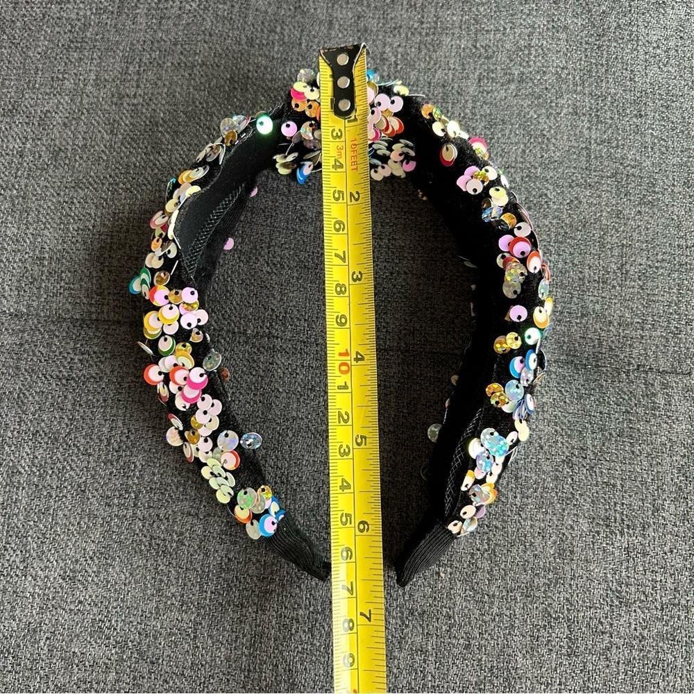 Colorful, Sparkly Sequined Knot Headband, Black, Multi Colored, Rainbow - Picture 7 of 8